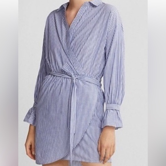 Express Dresses & Skirts - Express Faux Wrap Tie Striped Long Sleeve Shirt Dress